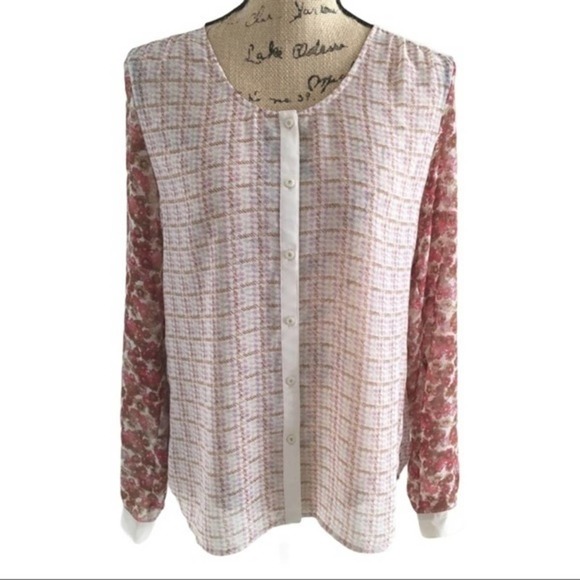 Hinge Houndstooth Semi Sheer Top Blouse Small EUC - Picture 1 of 7